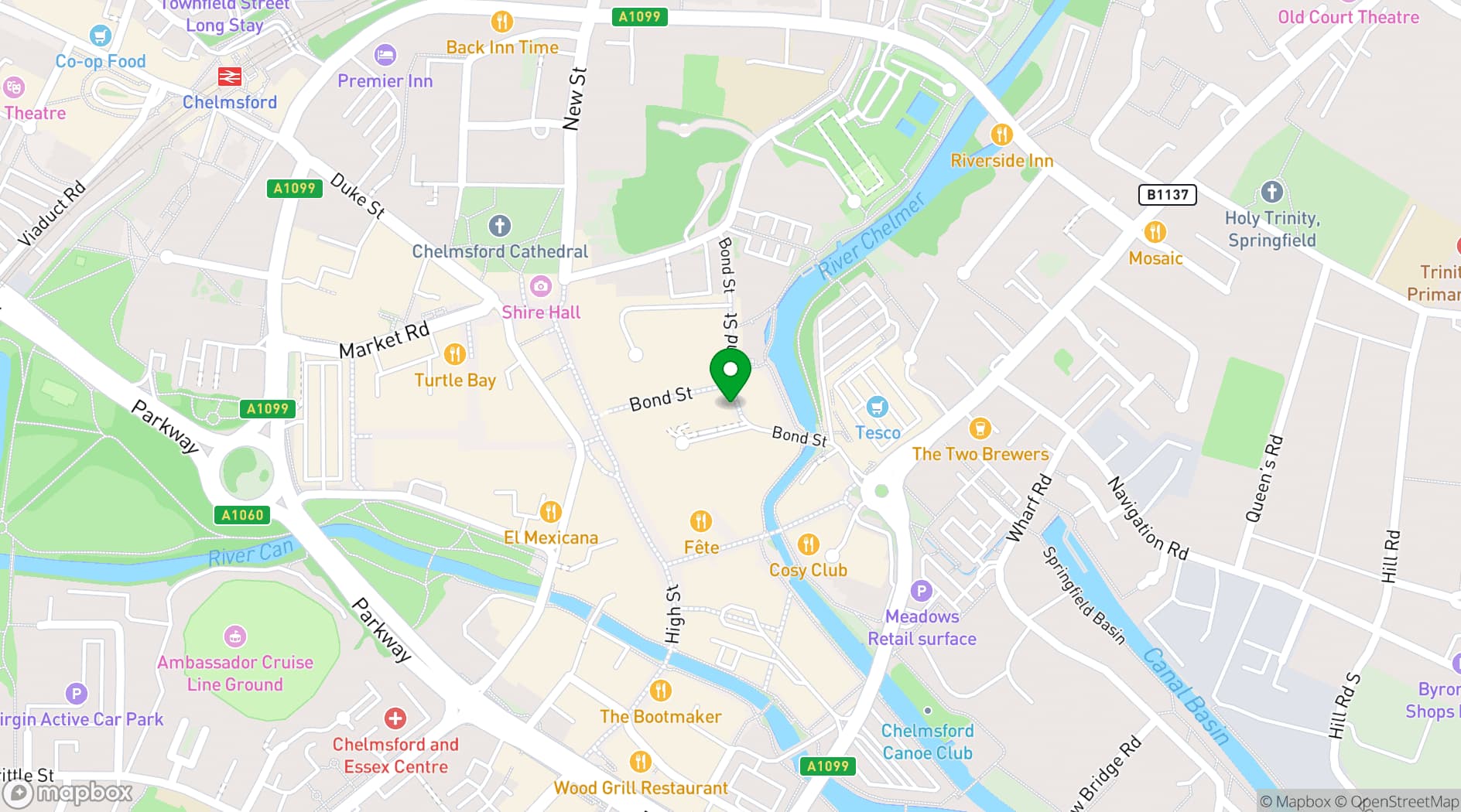 Map showing Boom Battle Bar Chelmsford