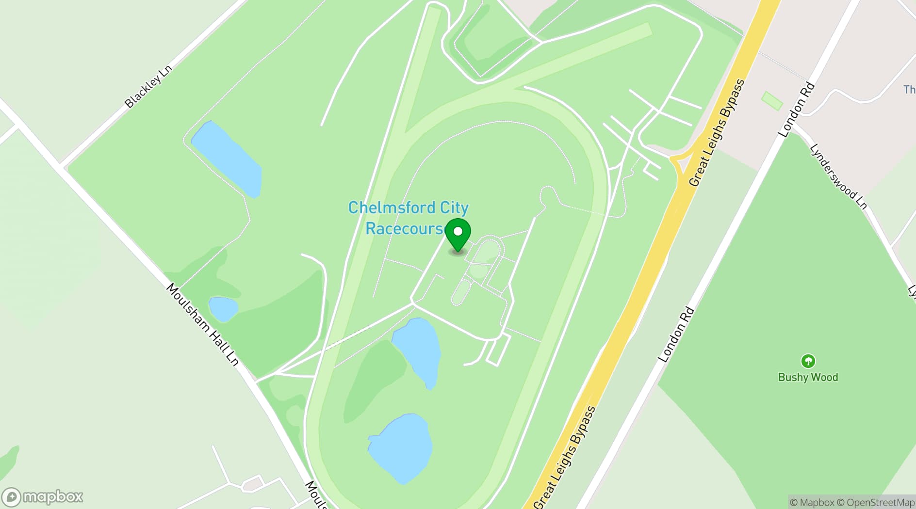 Map showing Chelmsford City Racecourse