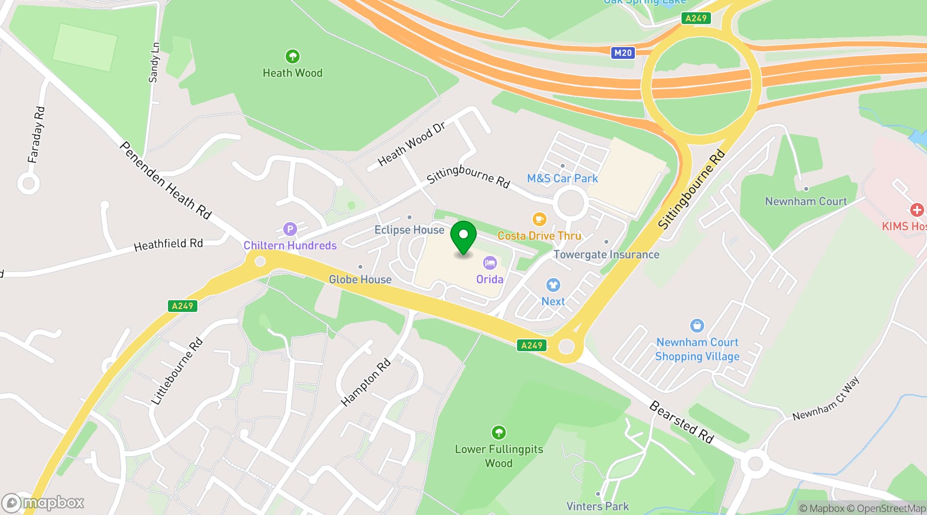 Map showing ORIDA Hotel Maidstone
