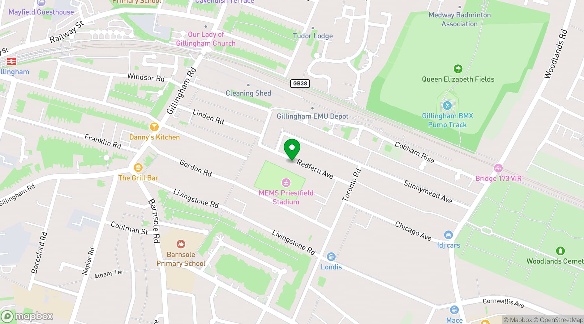 Map showing Gillingham Football Club