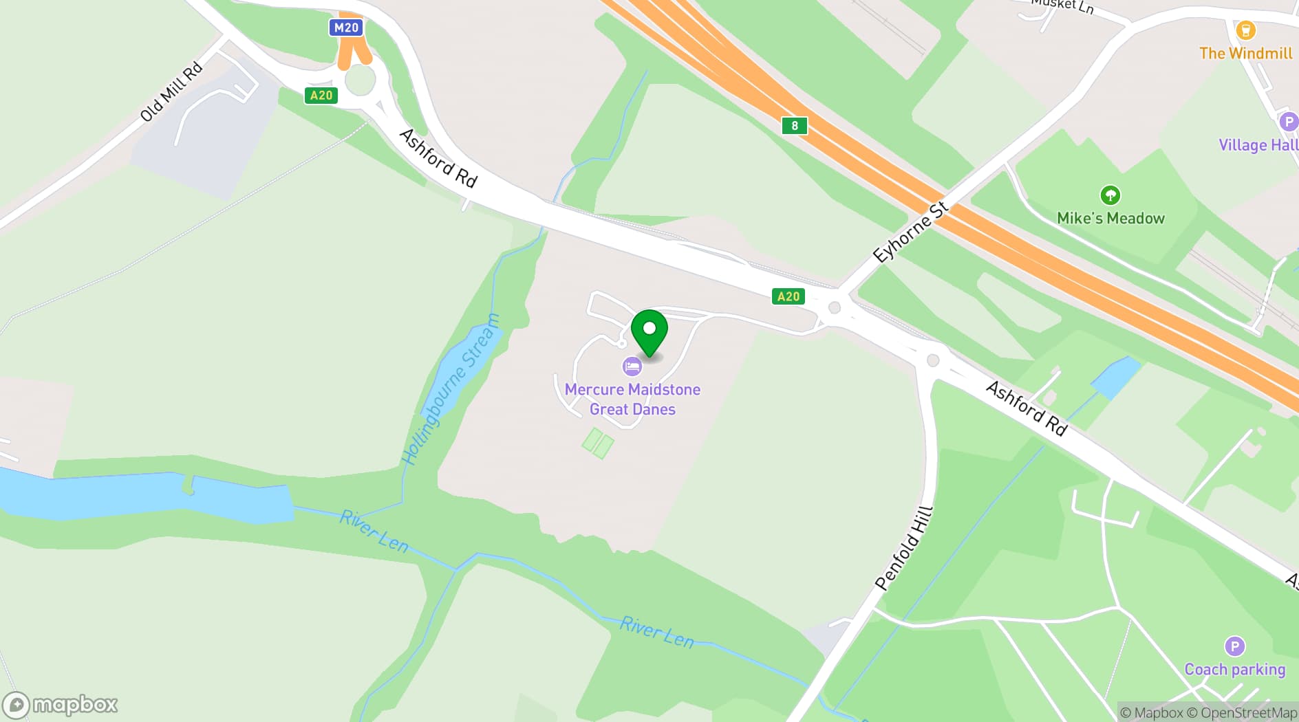 Map showing Mercure Maidstone Great Danes Hotel