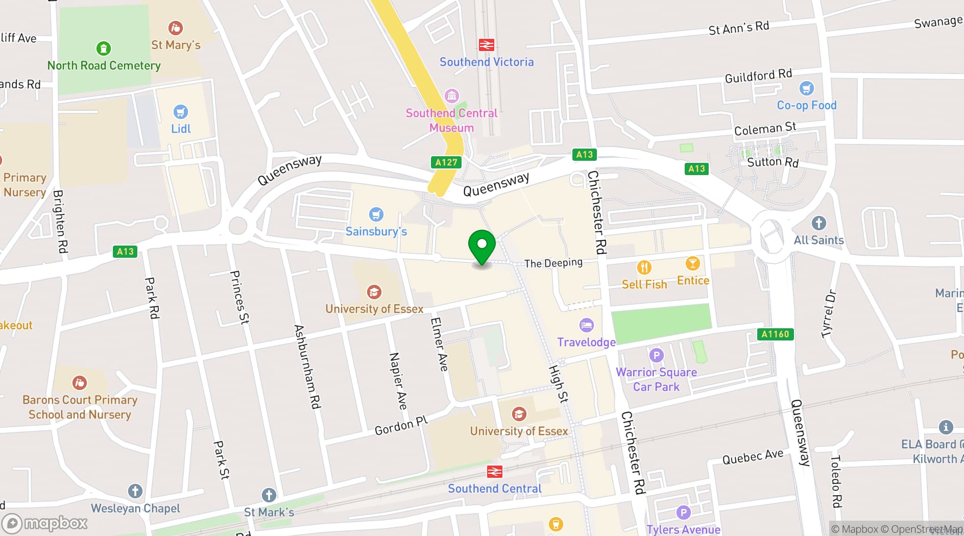 Map showing Caddies Southend