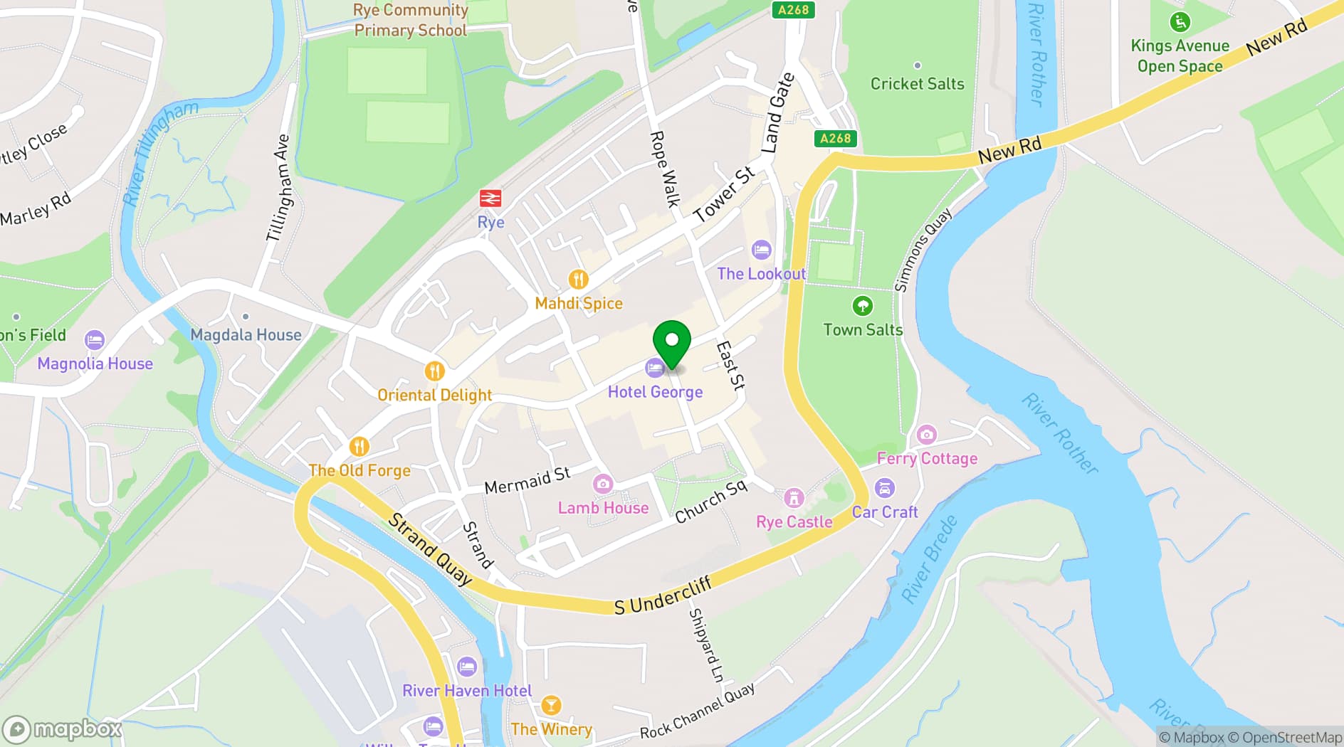 Map showing The George in Rye