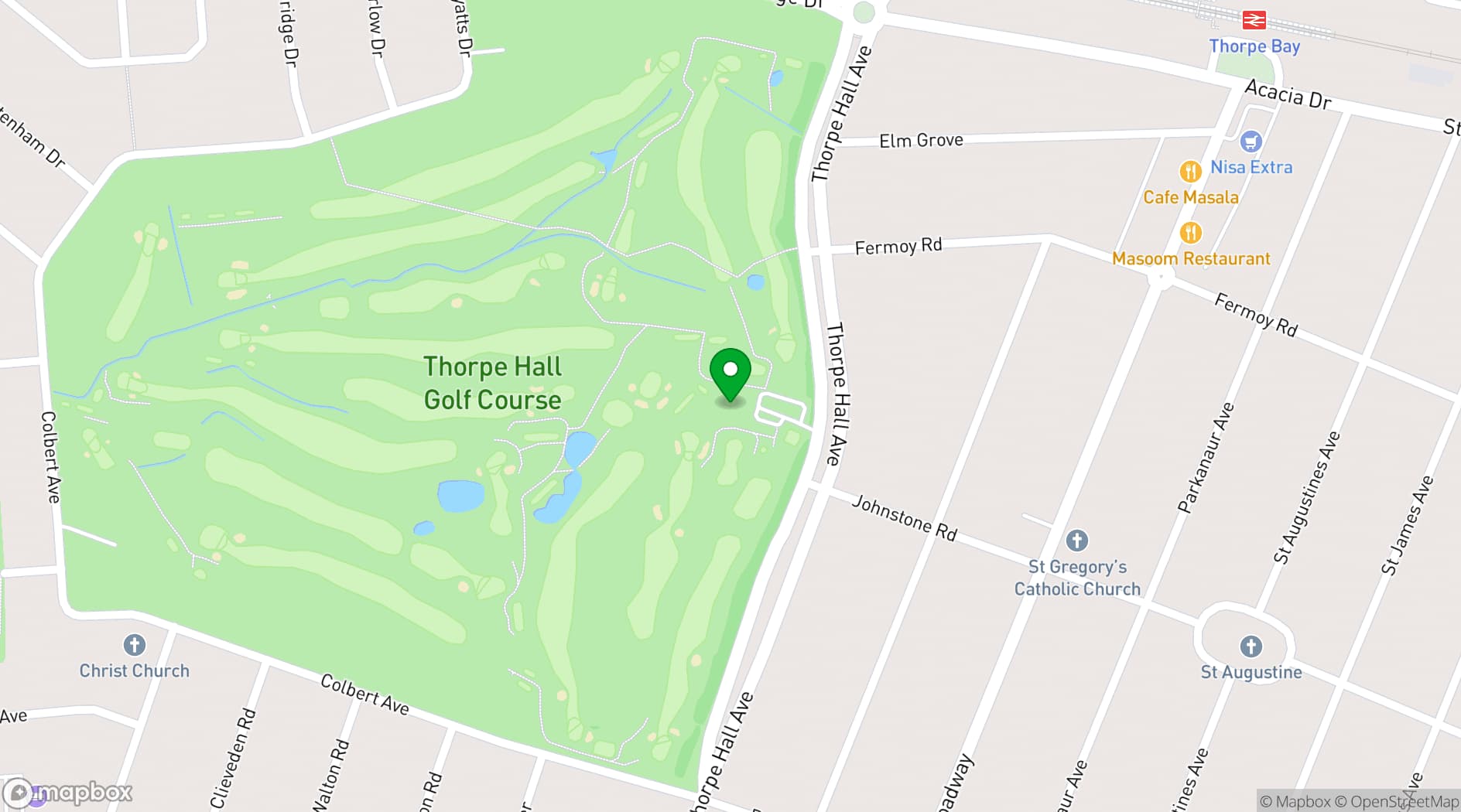 Map showing Thorpe Hall Golf Club