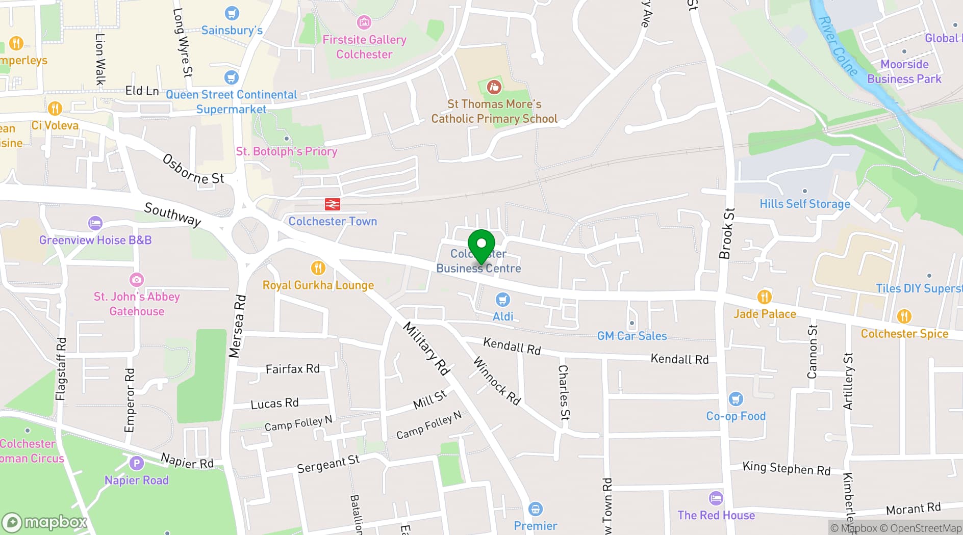 Map showing YMCA Colchester Community Hall