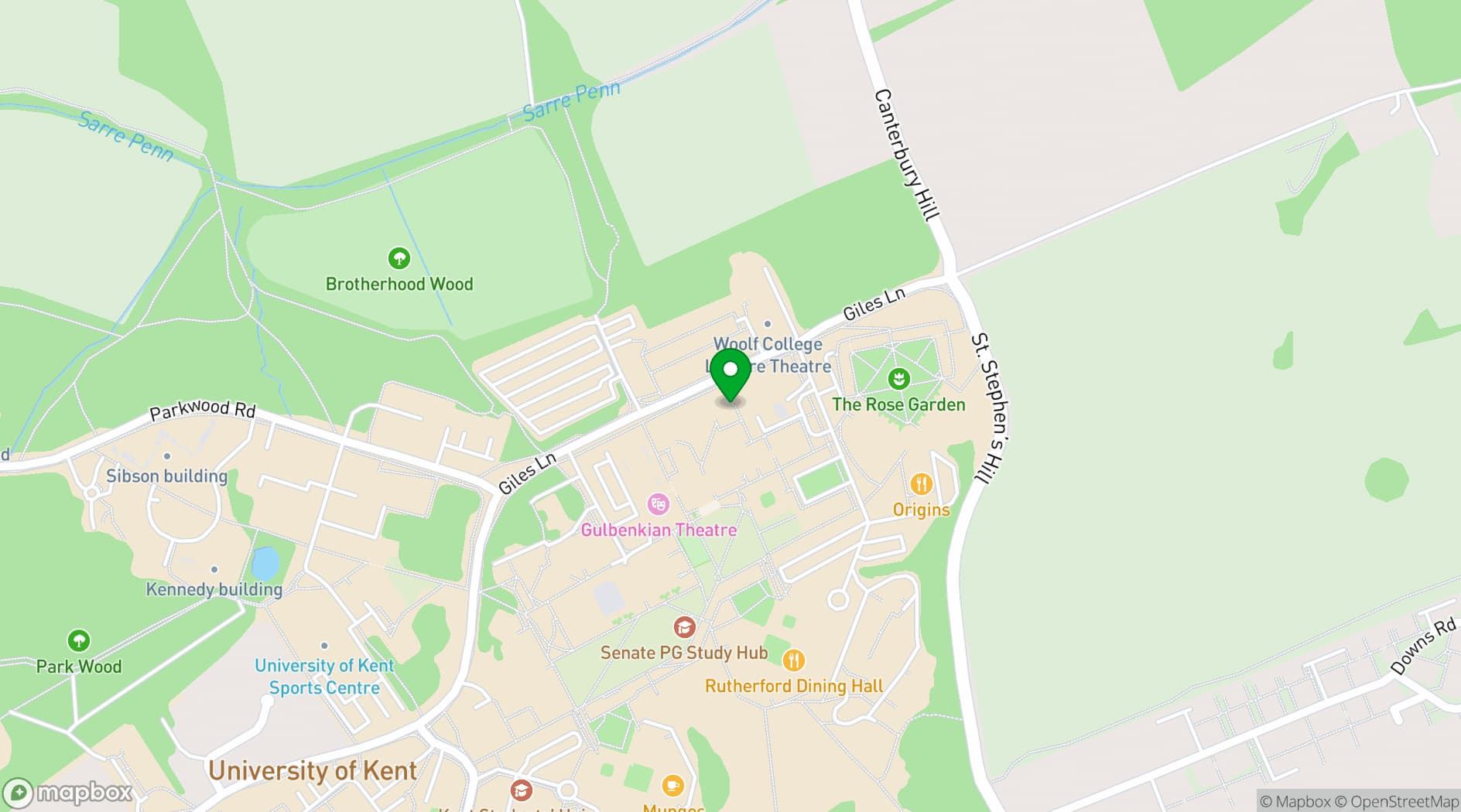 Map showing University of Kent