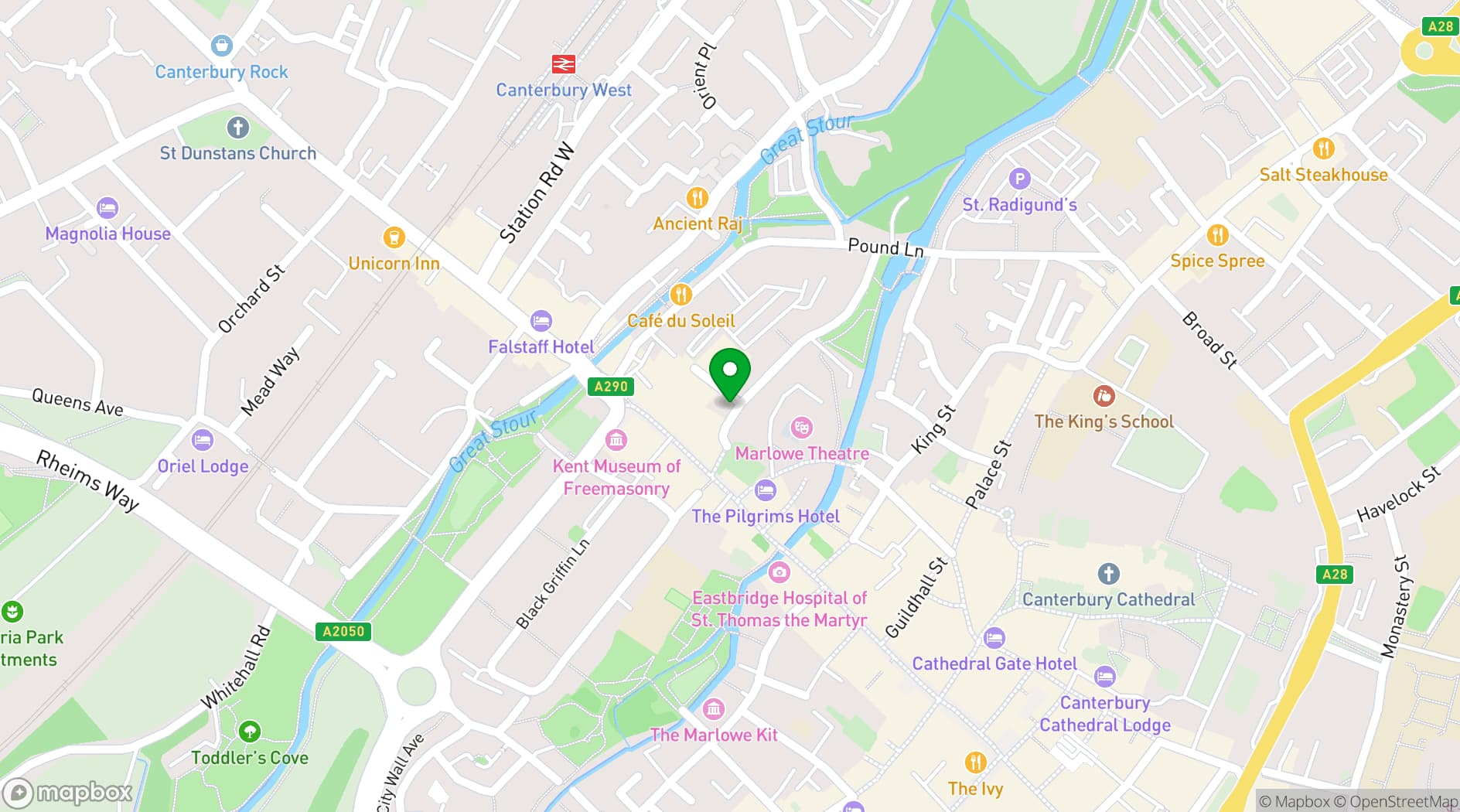 Map showing Curzon Canterbury