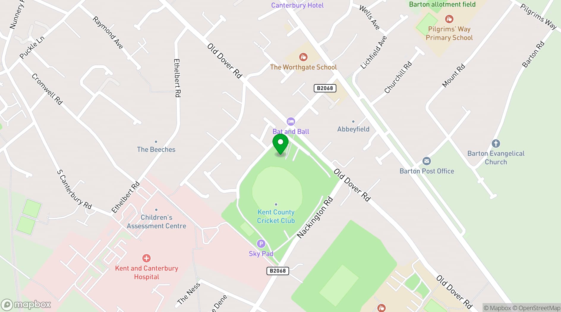 Map showing Kent Cricket Club, Canterbury Ground