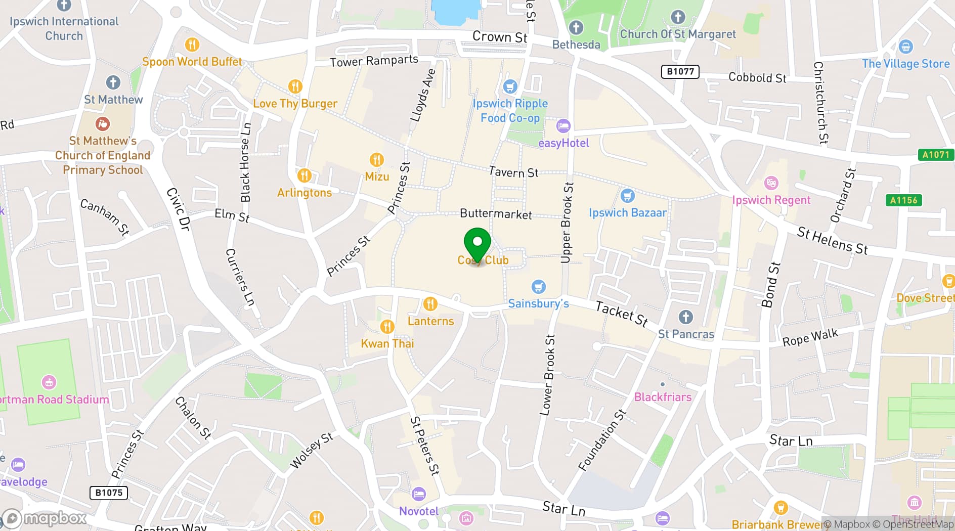 Map showing Boom Battle Bar Ipswich