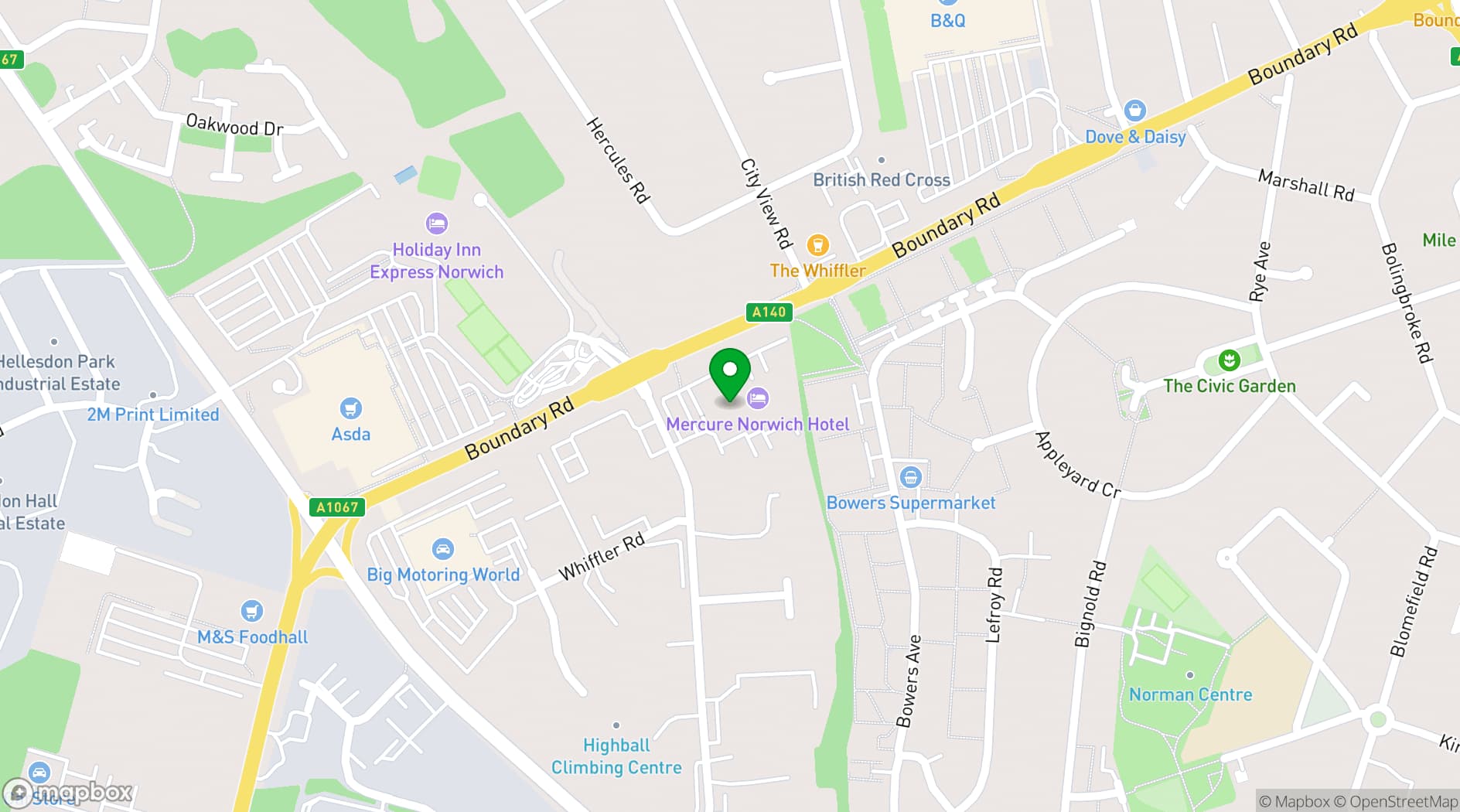 Map showing Mercure Norwich Hotel