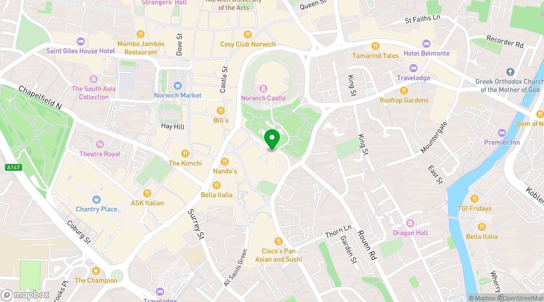 Map showing Boom Battle Bar Norwich