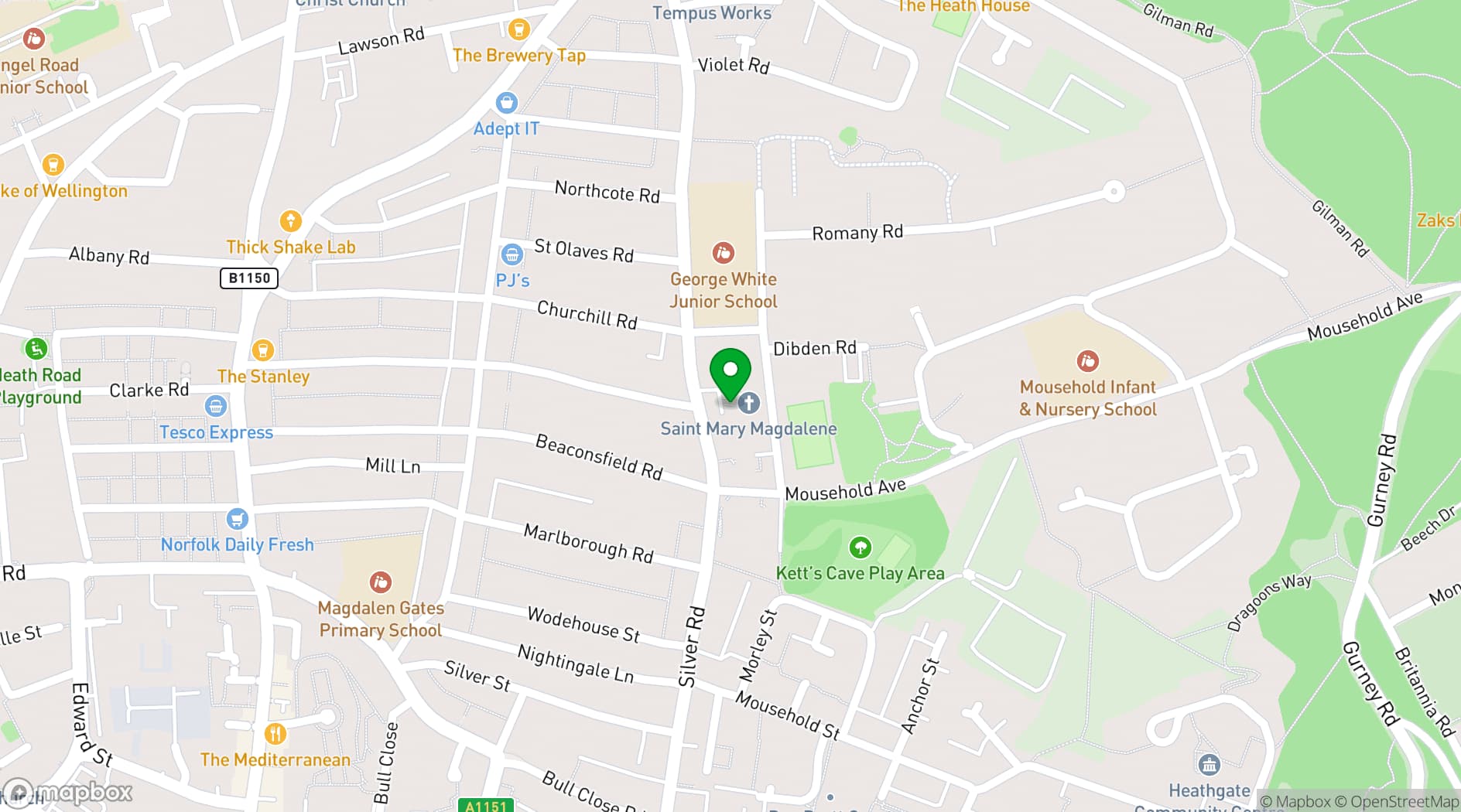 Map showing St Mary Magdalene