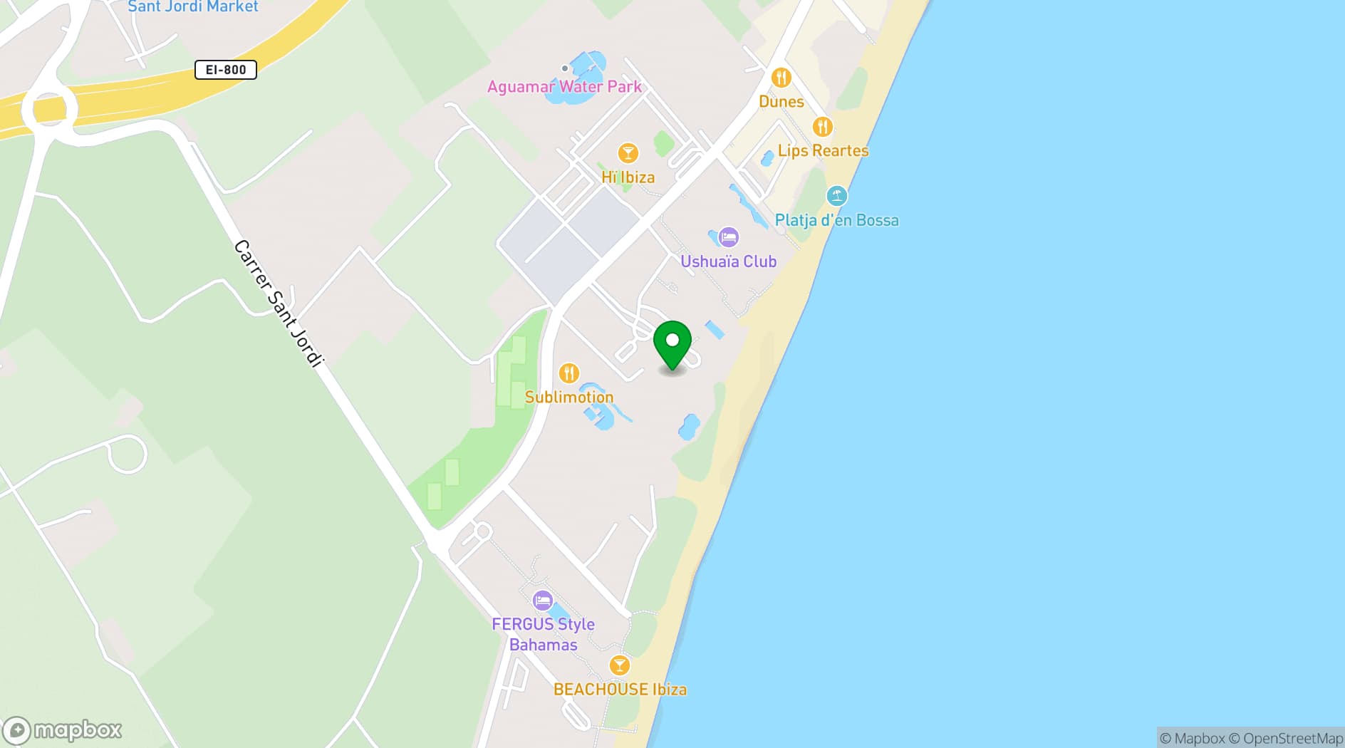 Map showing Hard Rock Hotel Ibiza