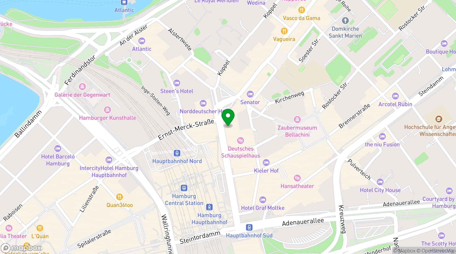 Map showing Reichshof Hotel Hamburg