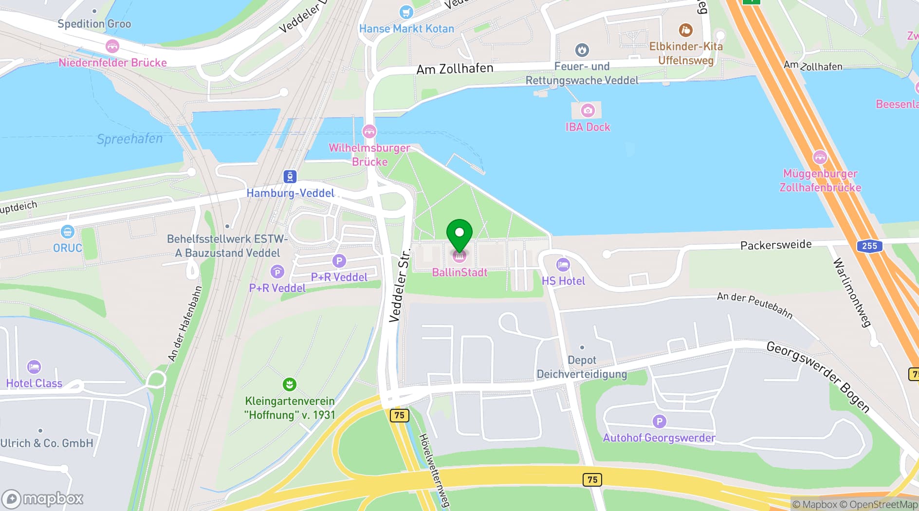 Map showing BallinStadt Hamburg