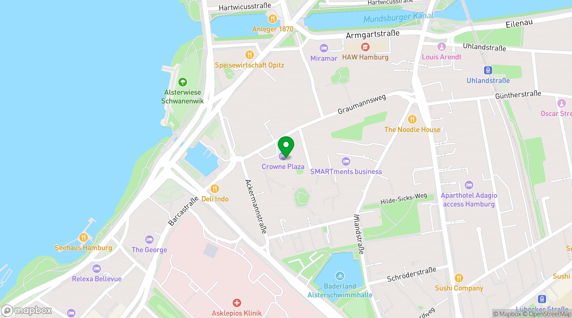 Map showing Crowne Plaza Hamburg - City Alster