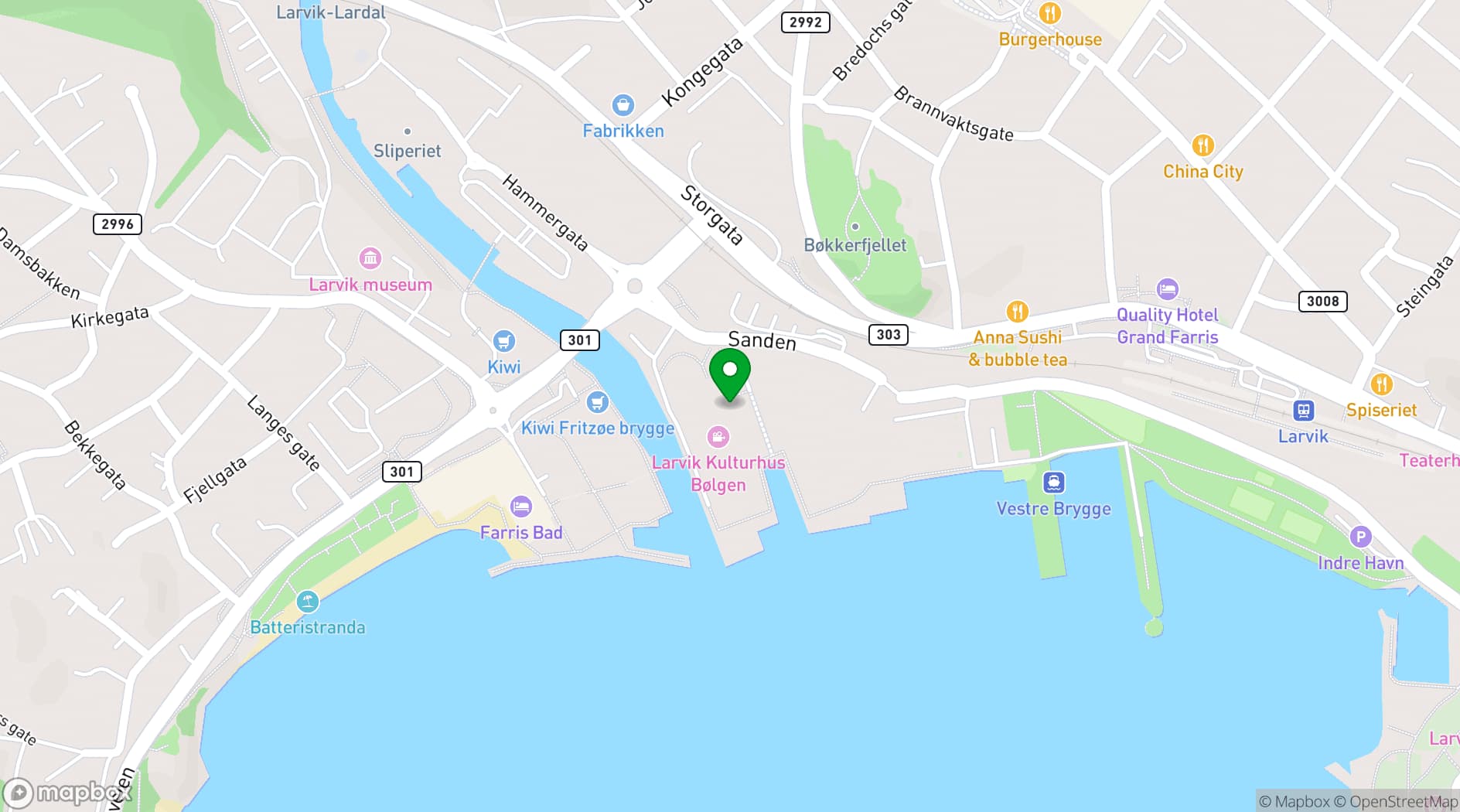 Map showing Bølgen Kulturhus