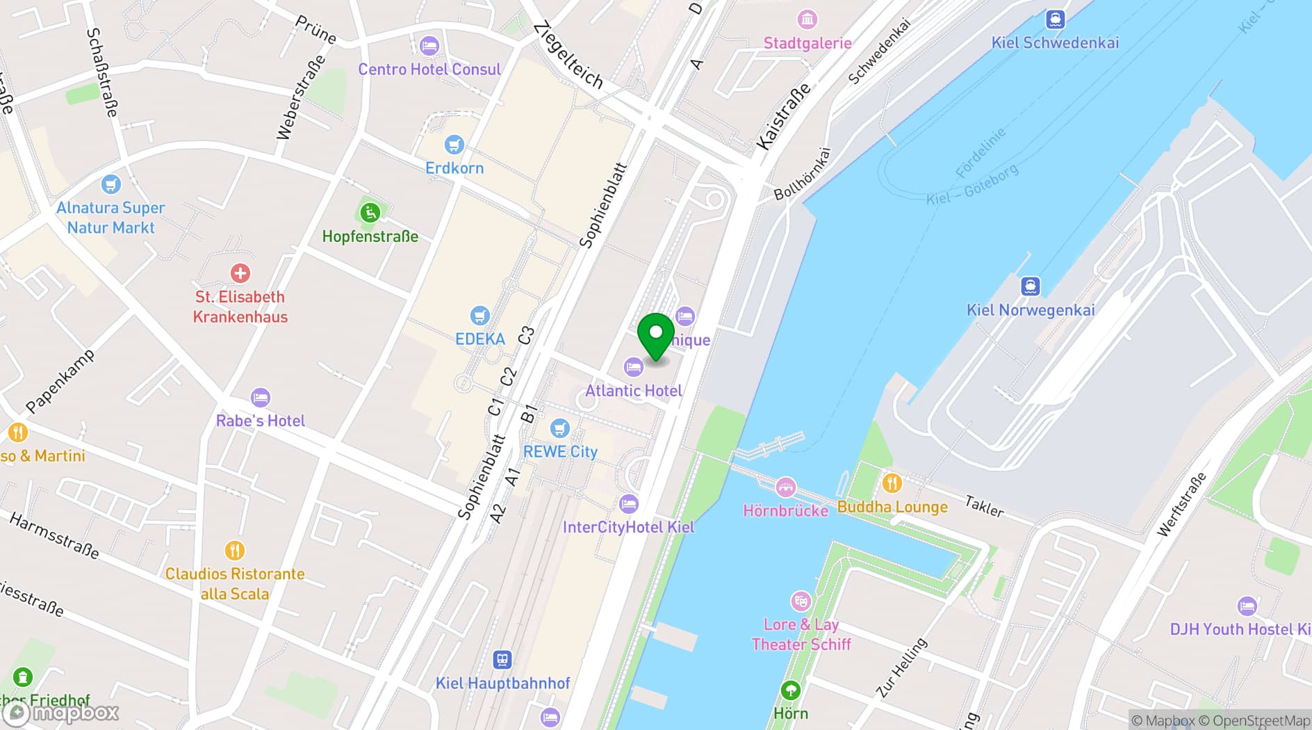 Map showing ATLANTIC Hotel Kiel