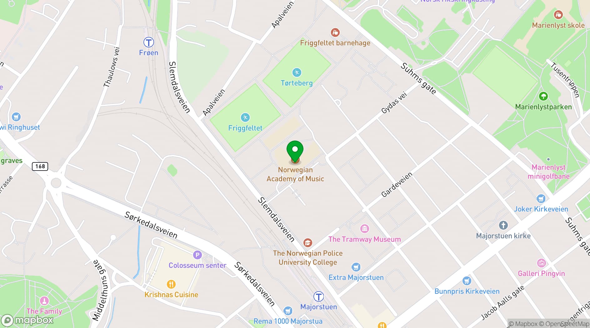 Map showing Norwegian Academy of Music