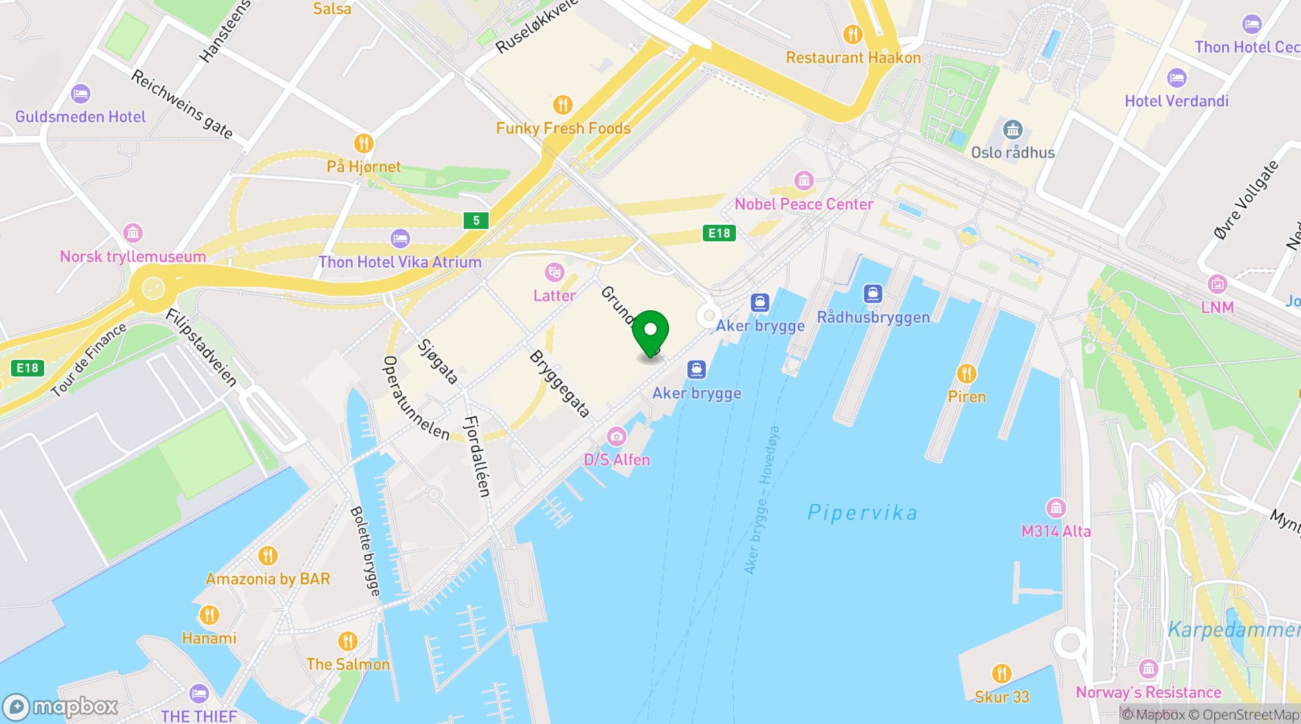 Map showing Olivia Aker Brygge