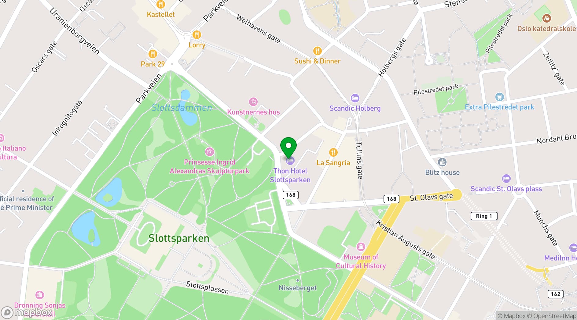 Map showing Thon Hotel Slottsparken
