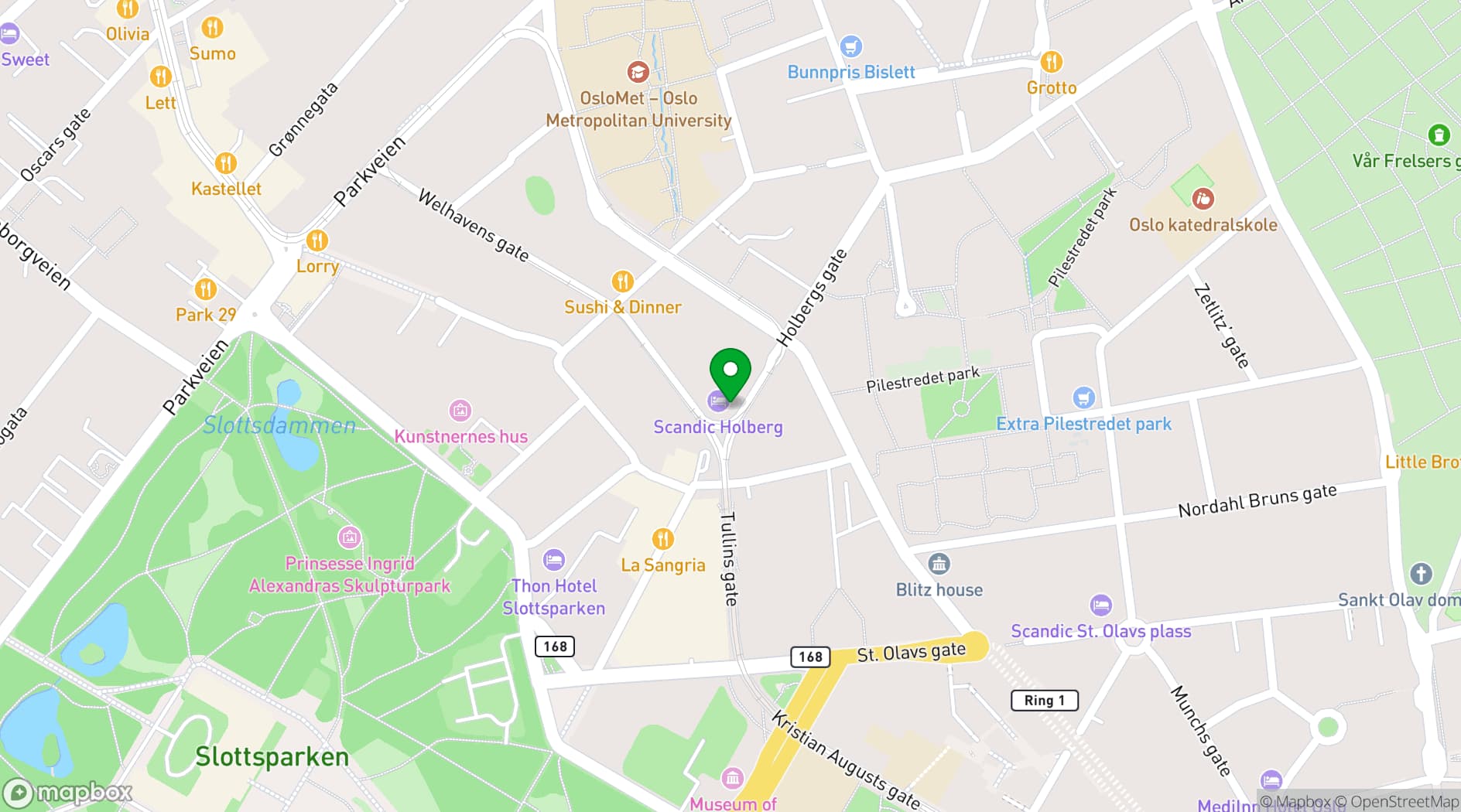 Map showing Scandic Holberg