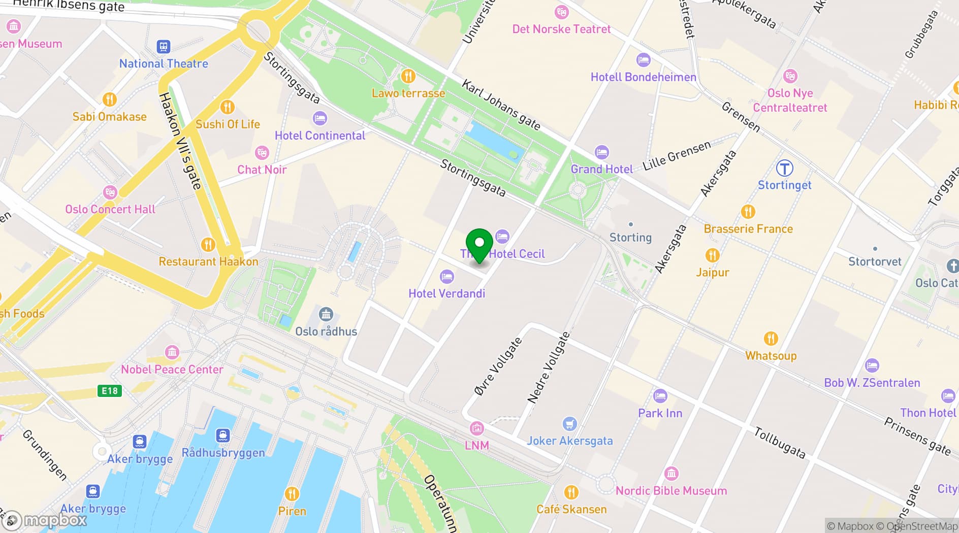 Map showing Scandic Victoria Oslo