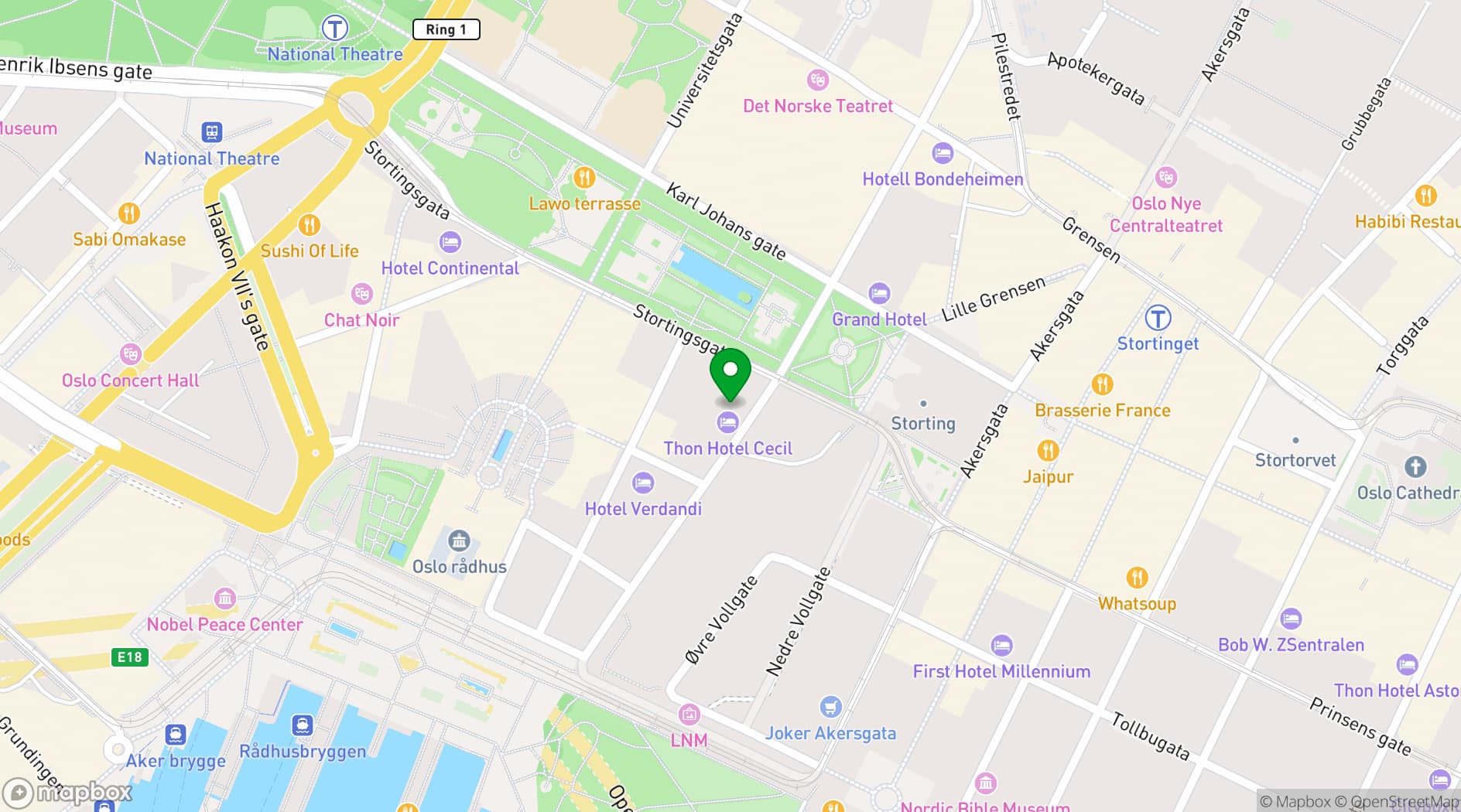 Map showing Thon Hotel Cecil