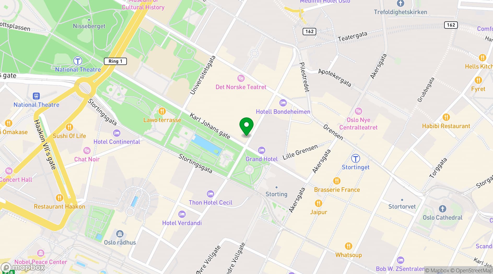 Map showing Karl Johan Hotel