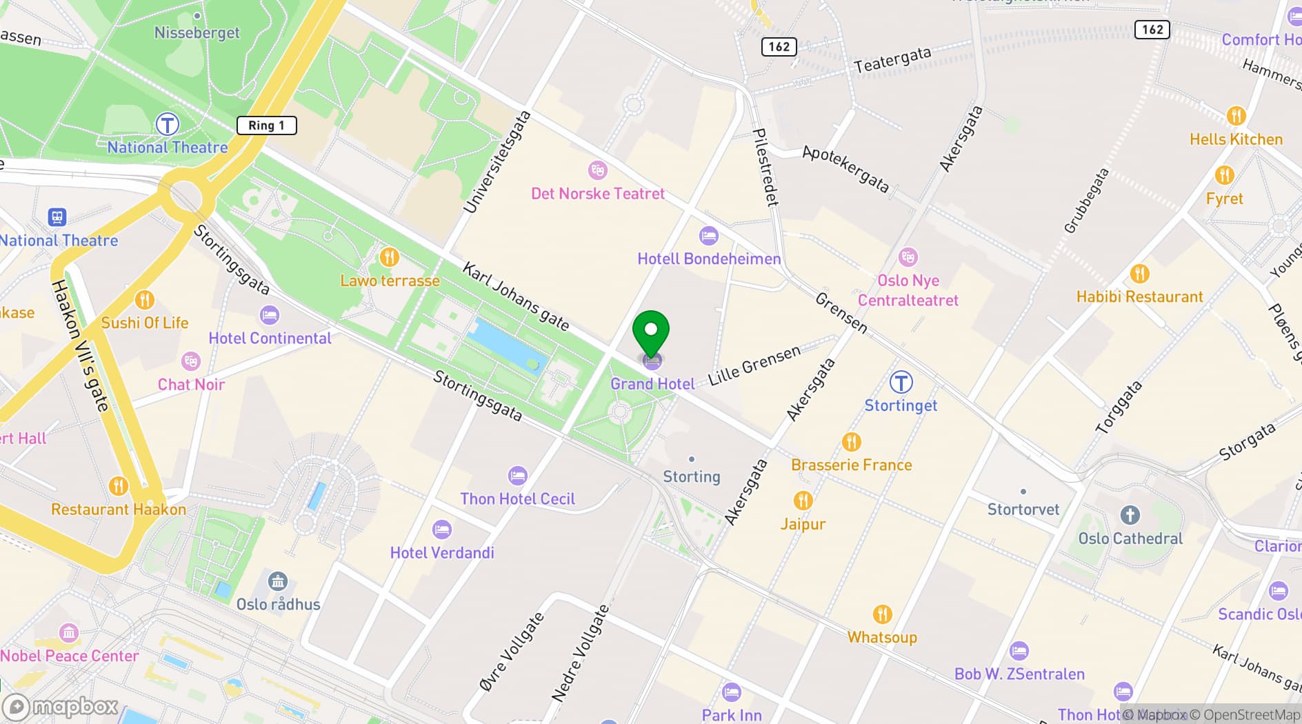 Map showing Grand Hotel Oslo
