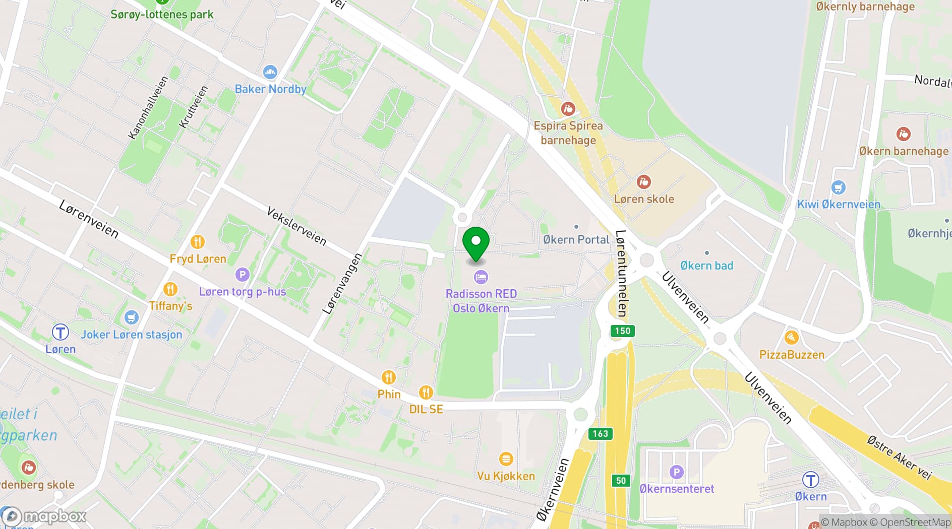 Map showing Radisson RED Oslo Økern