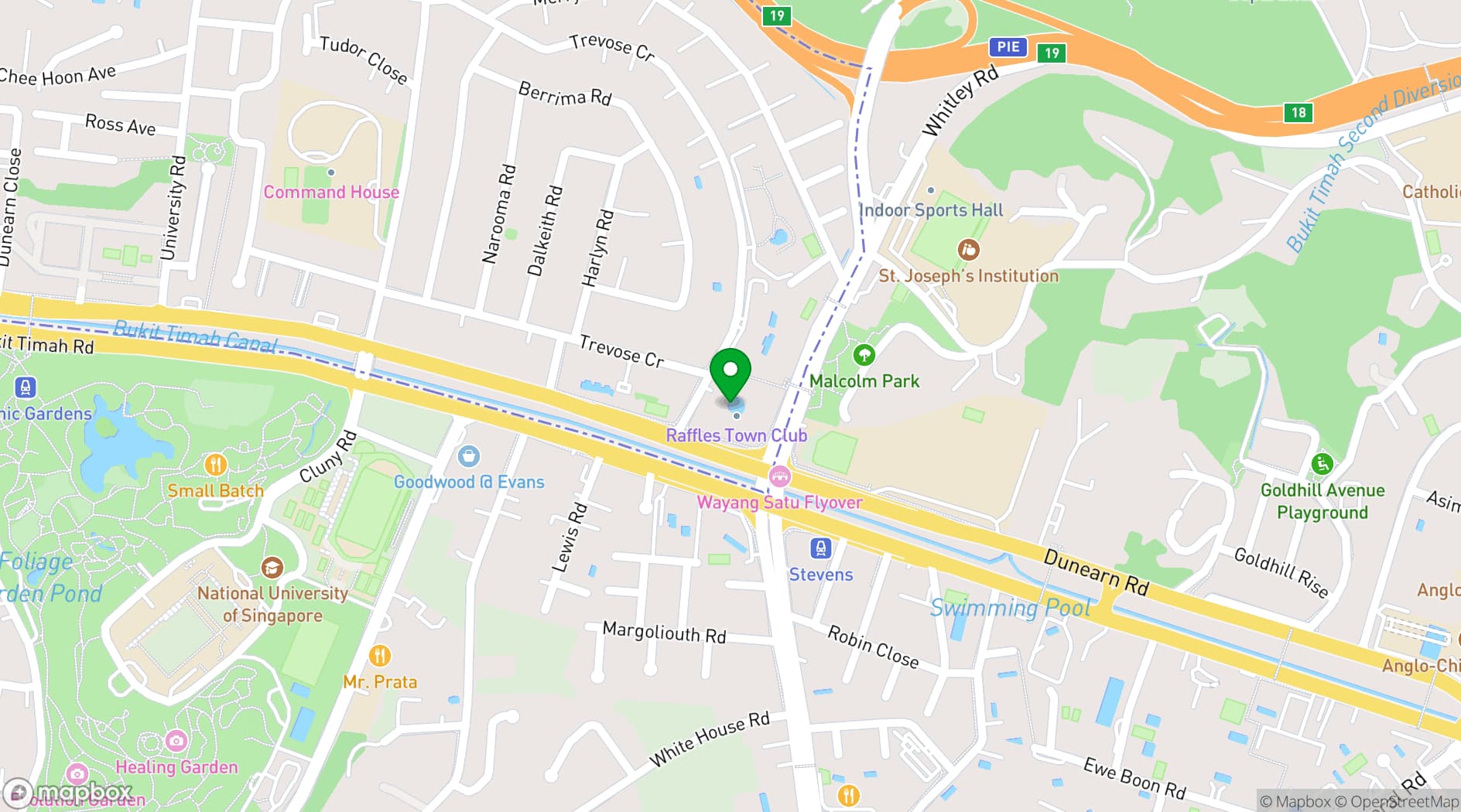 Map showing Raffles Town Club