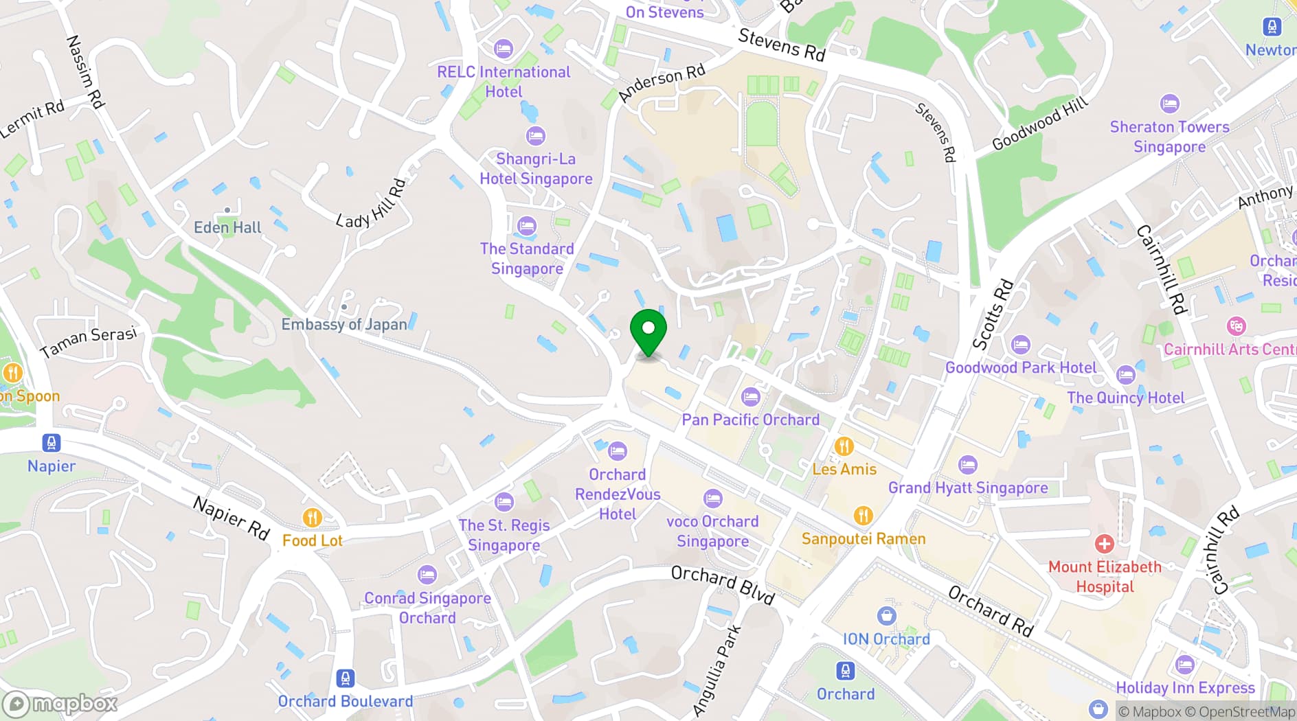 Map showing Orchard Hotel Singapore