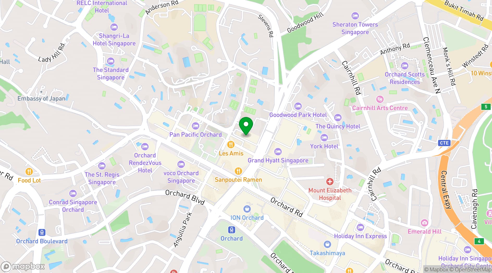Map showing Royal Plaza on Scotts