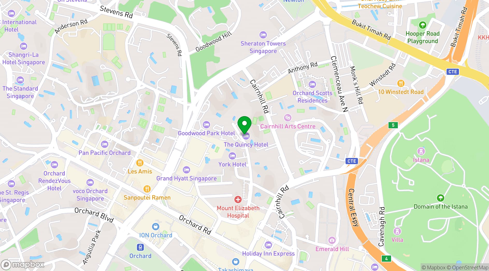 Map showing Quincy Hotel Singapore