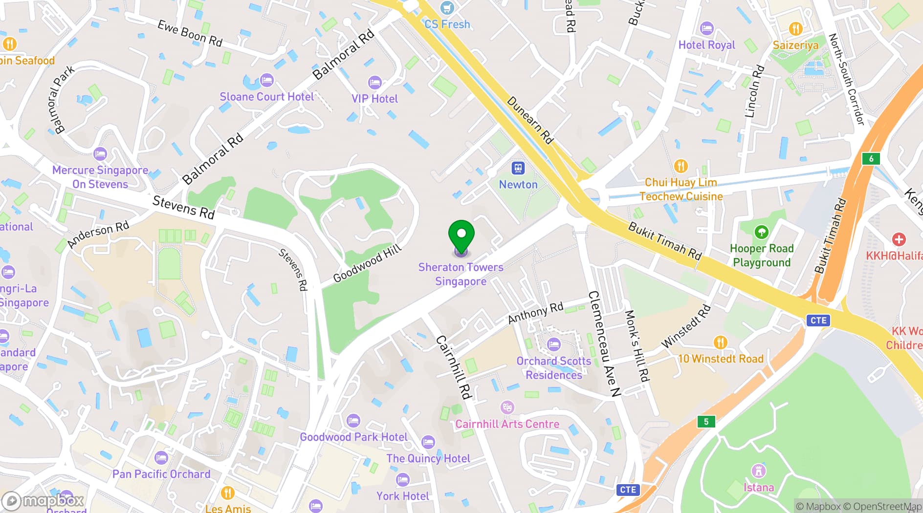 Map showing Sheraton Towers Singapore