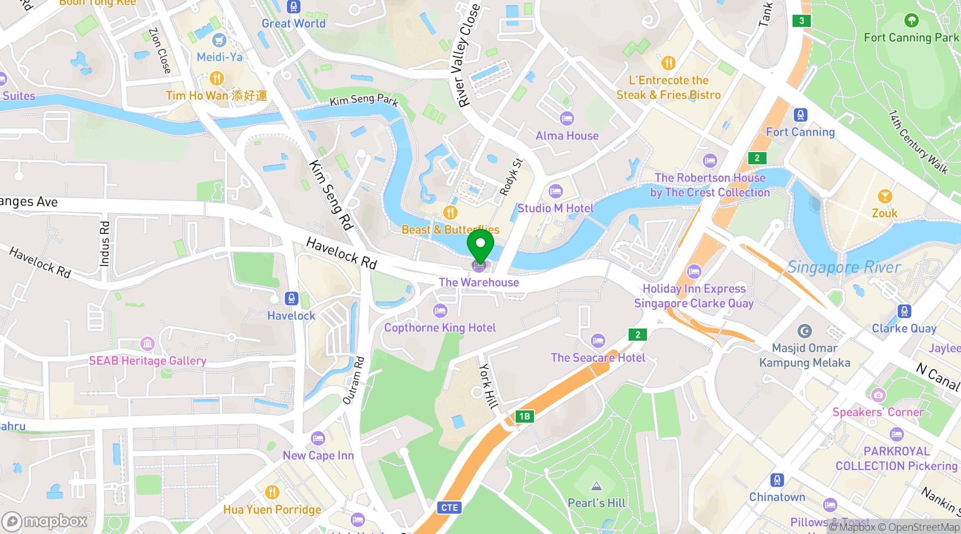 Map showing The Warehouse Hotel