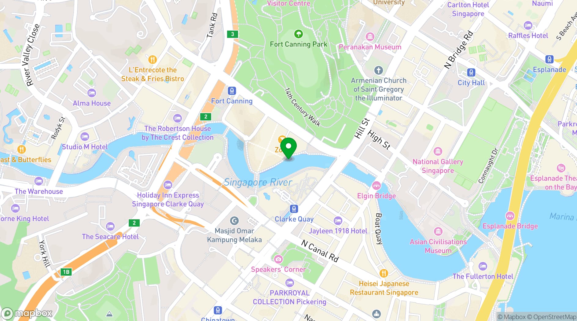 Map showing Clarke Quay - Boat Quay