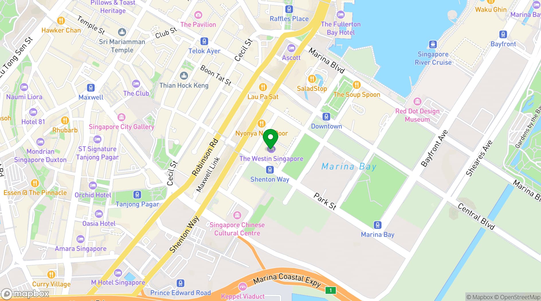 Map showing The Westin Singapore