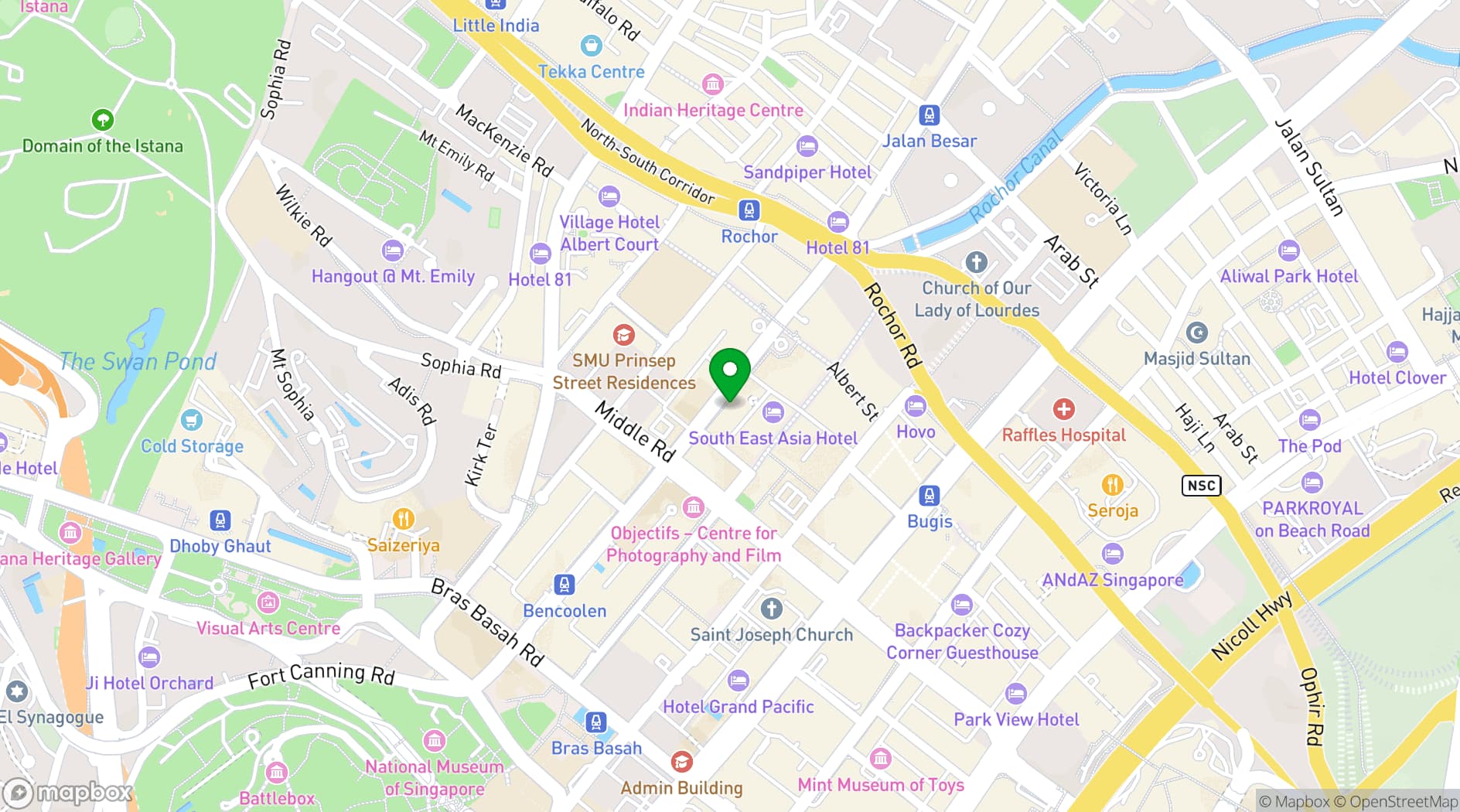 Map showing Ibis Singapore on Bencoolen