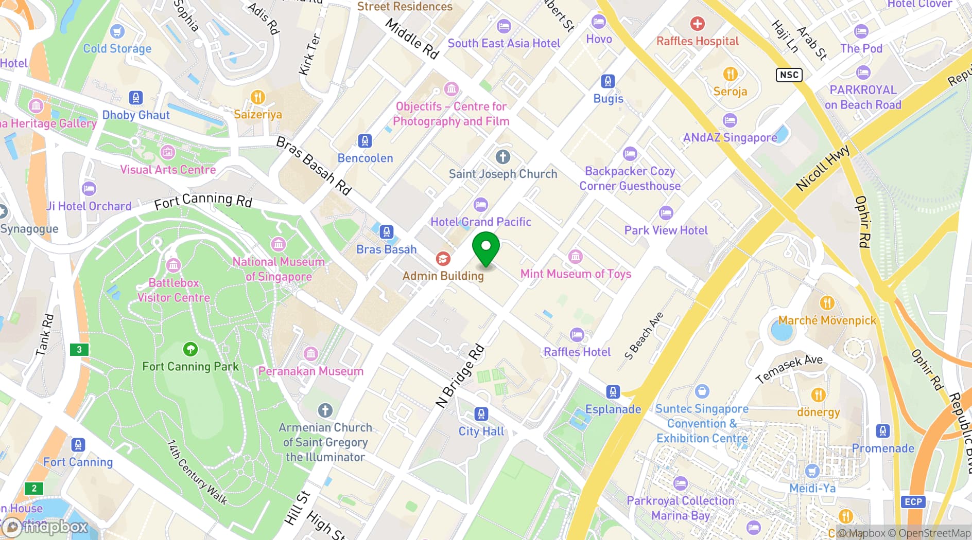 Map showing Carlton Hotel Singapore