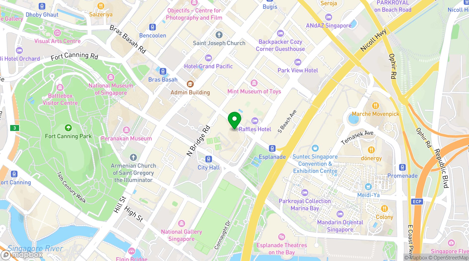 Map showing Fairmont Singapore