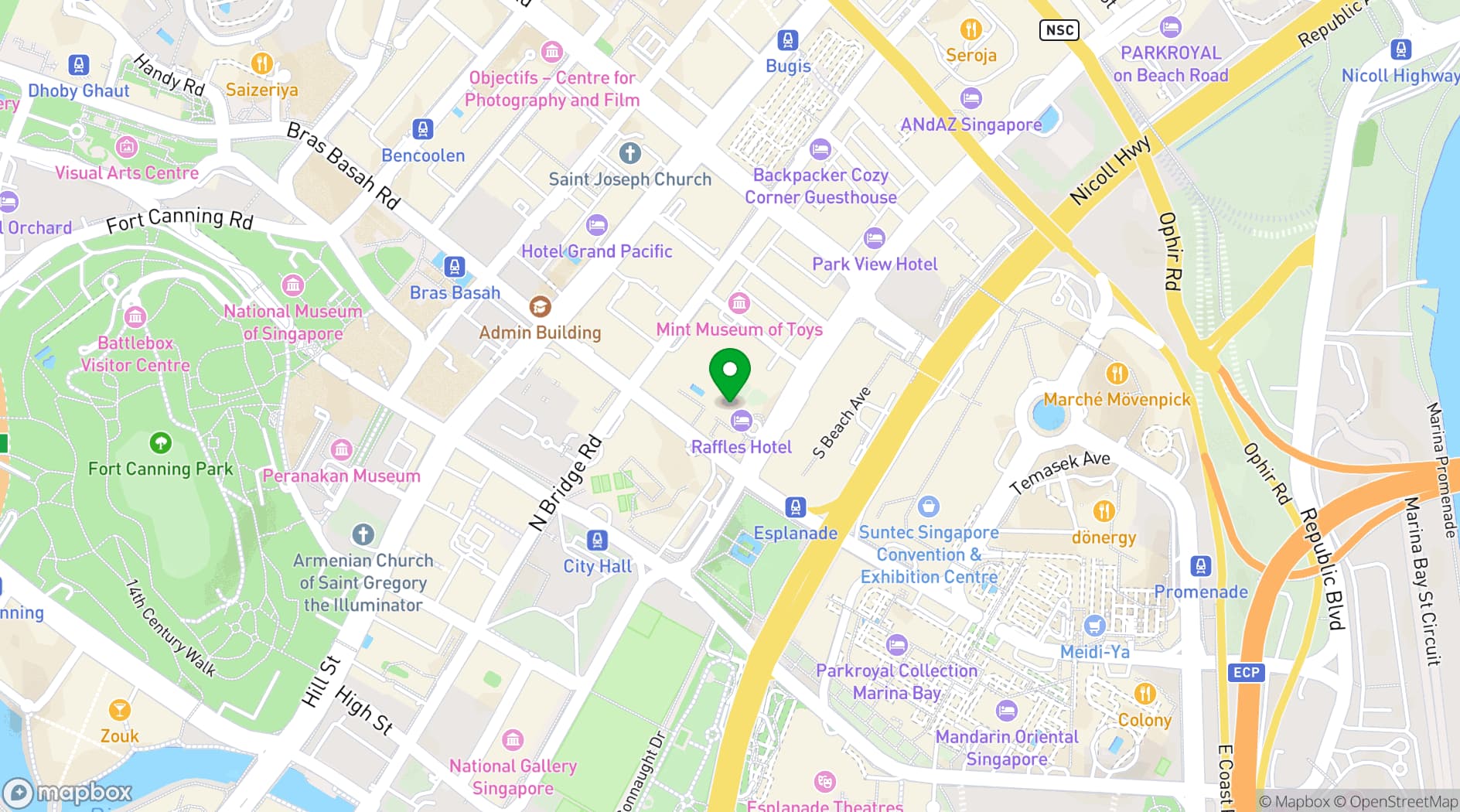 Map showing Raffles Hotels & Resorts