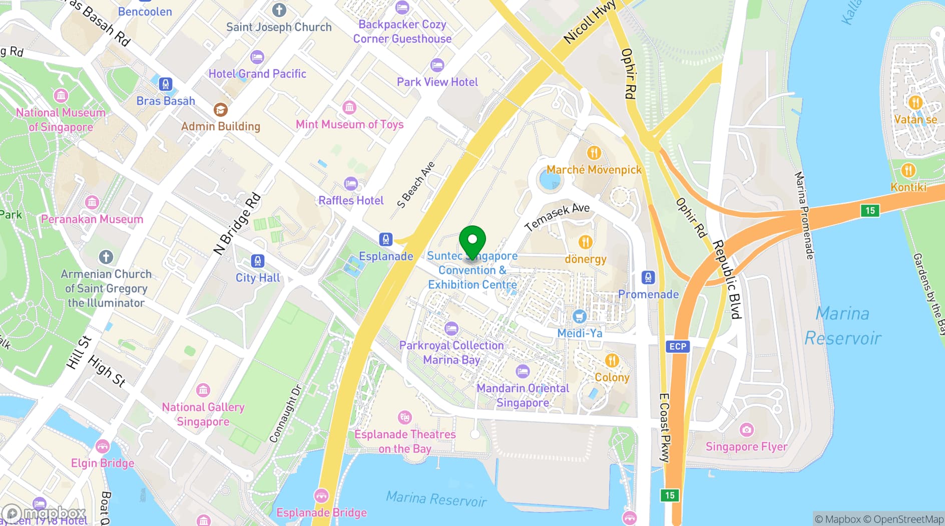 Map showing Suntec Singapore Convention & Exhibition Centre