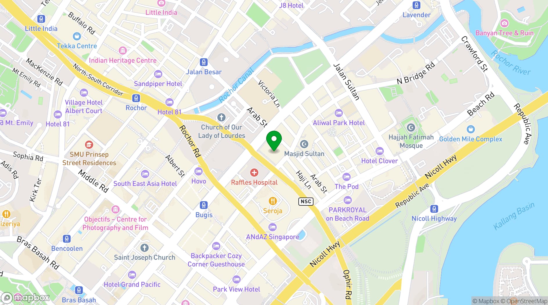 Map showing Village Hotel Bugis