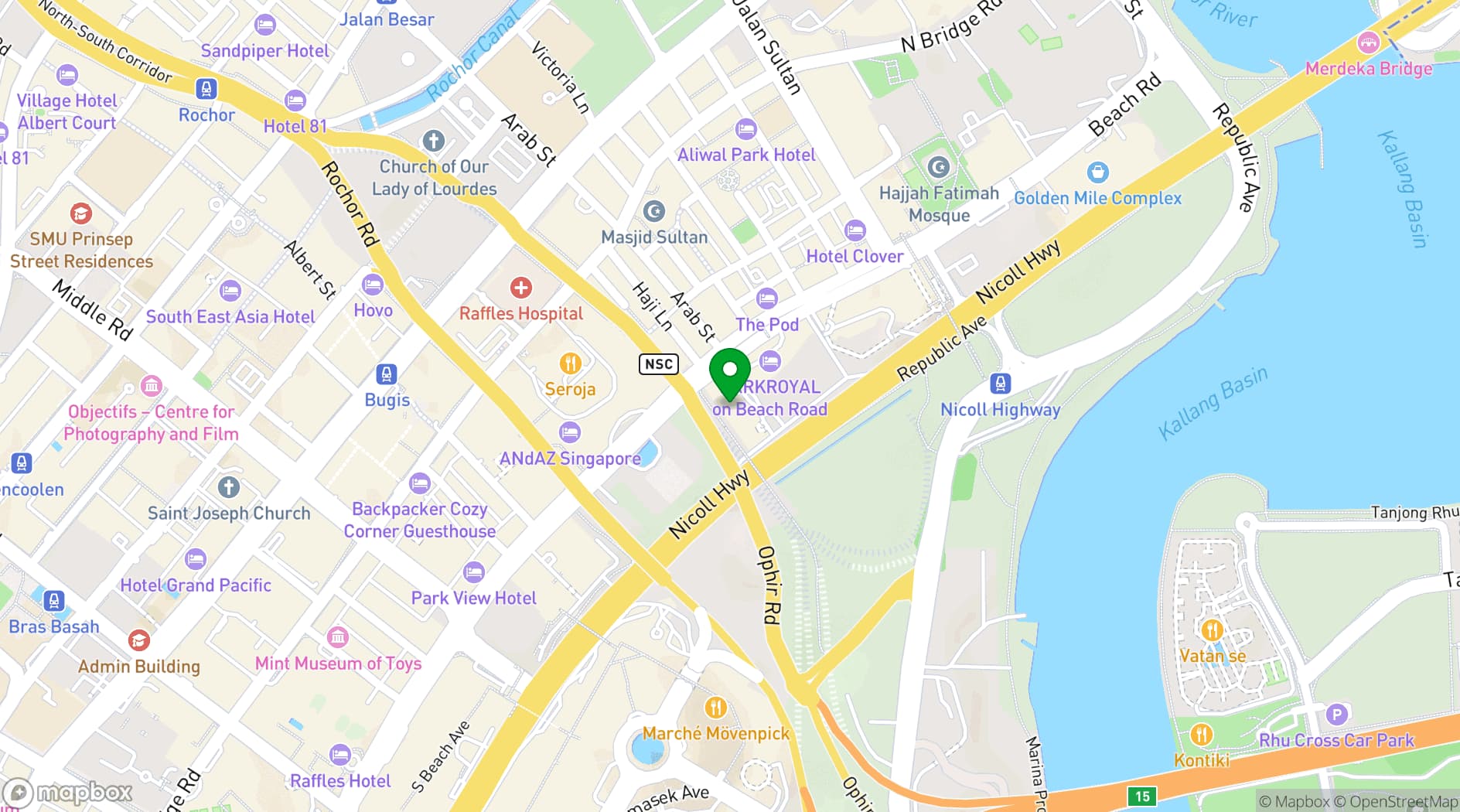 Map showing Pan Pacific Serviced Suites Beach Road