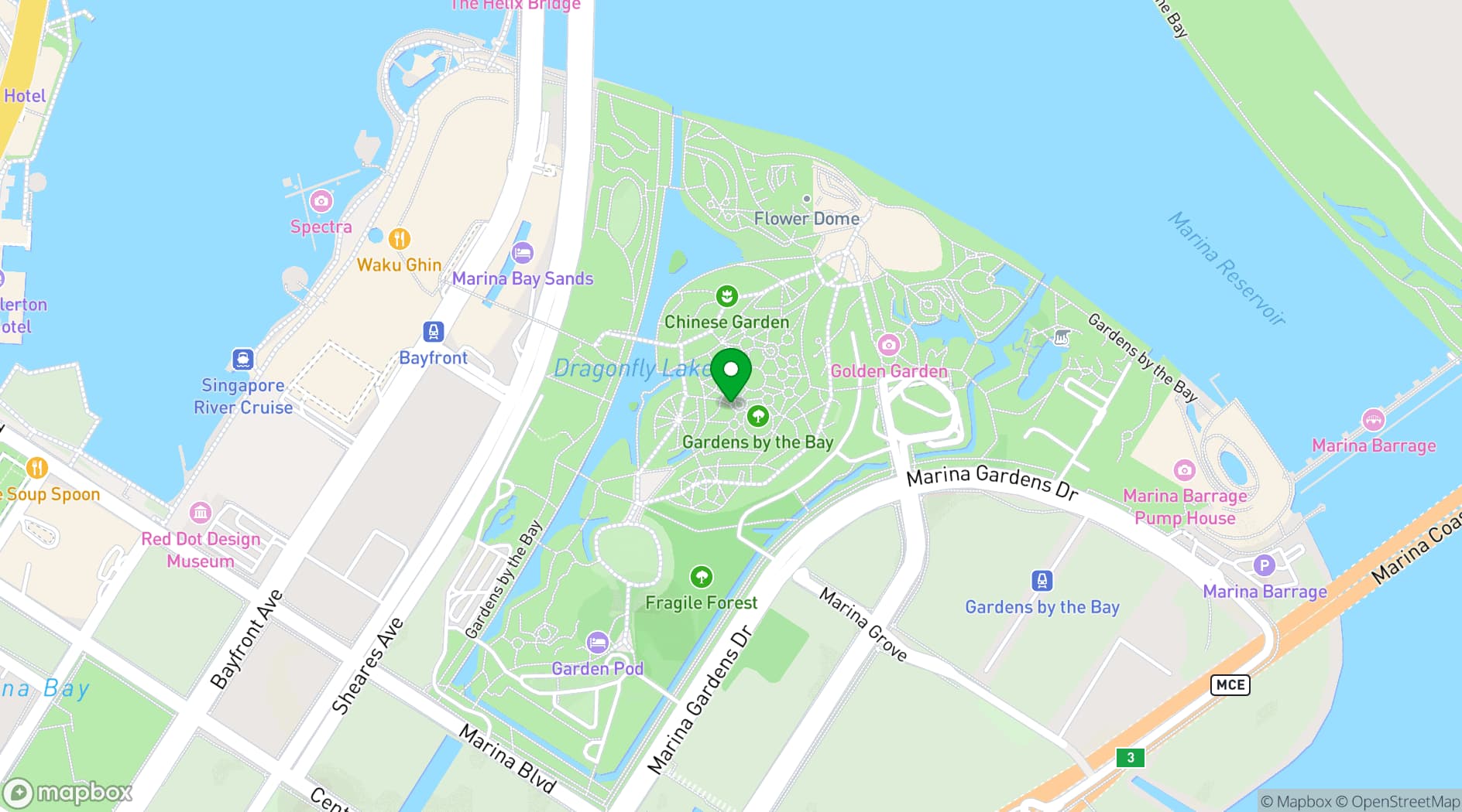 Map showing Gardens by the Bay
