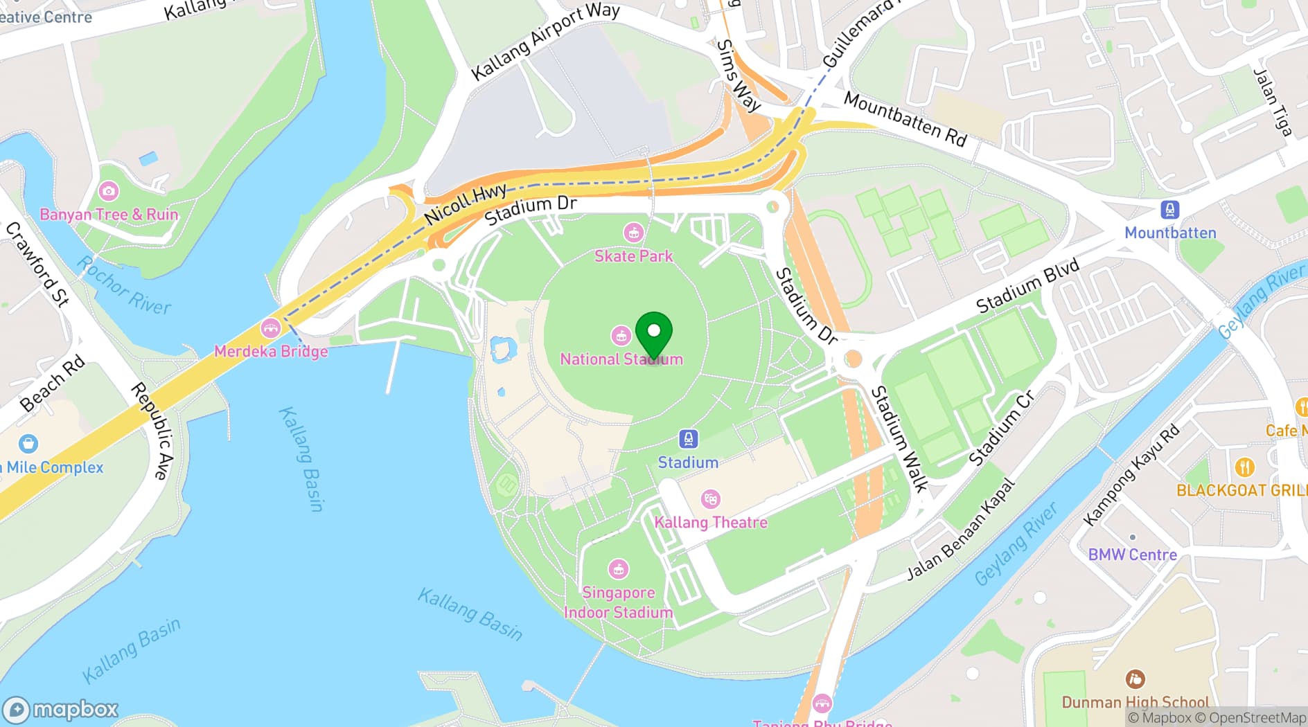 Map showing Singapore Sports Hub