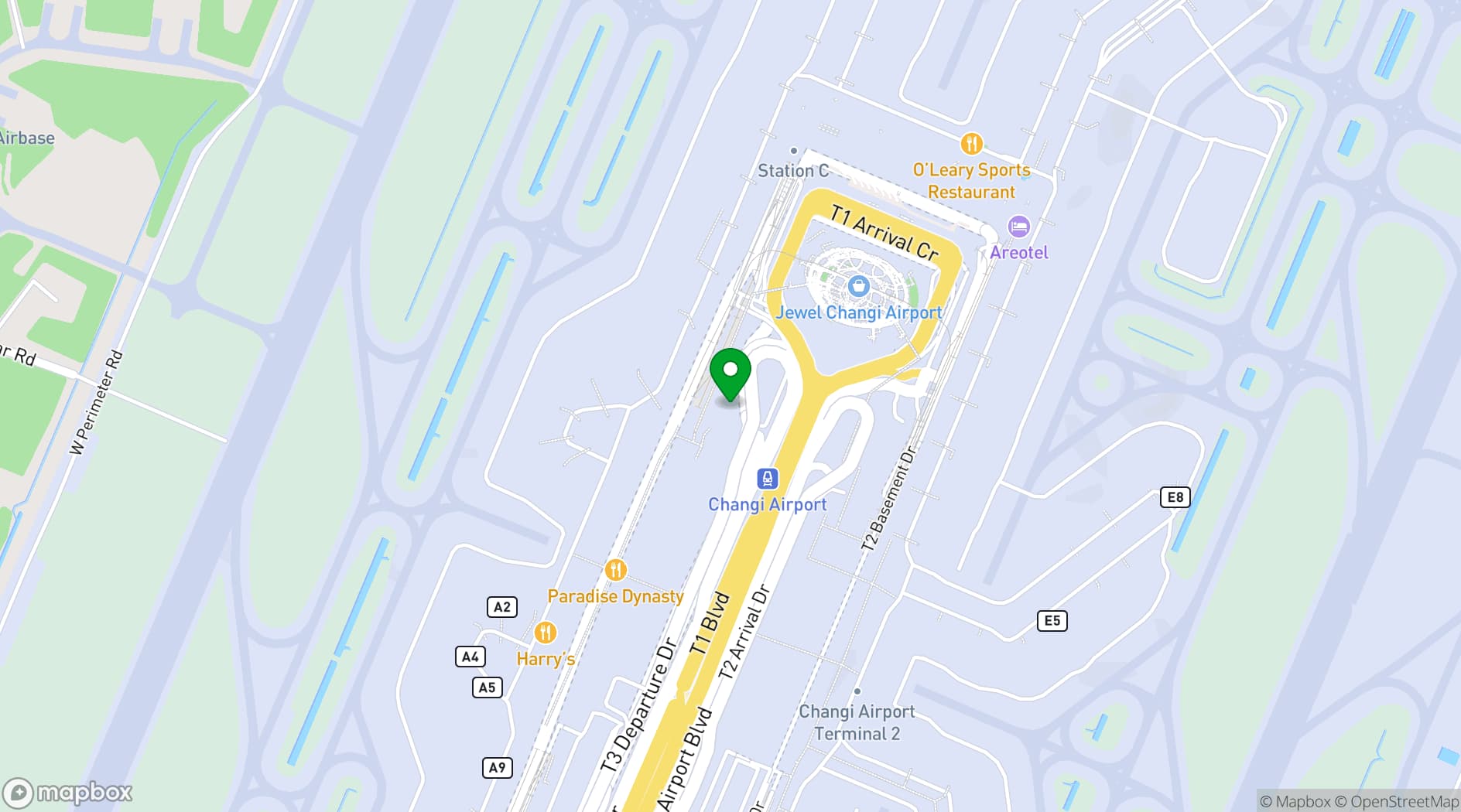 Map showing Crowne Plaza Changi Airport