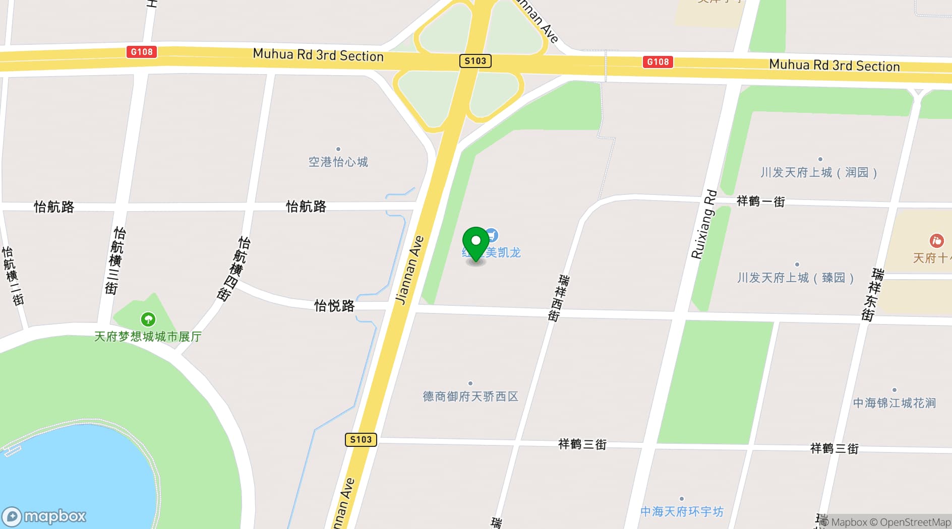 Map showing Hotel Nikko Chengdu Yixin Lake